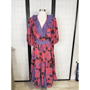 Vintage 80's Susan Fries  Neiman Marcus Dress Red & Purple. Size: XS
